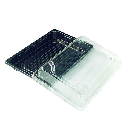 Barquette Sushi PS noir 250 ml avec couvercle 16,8 x 11,8 x 3,7 cm x 50 unités