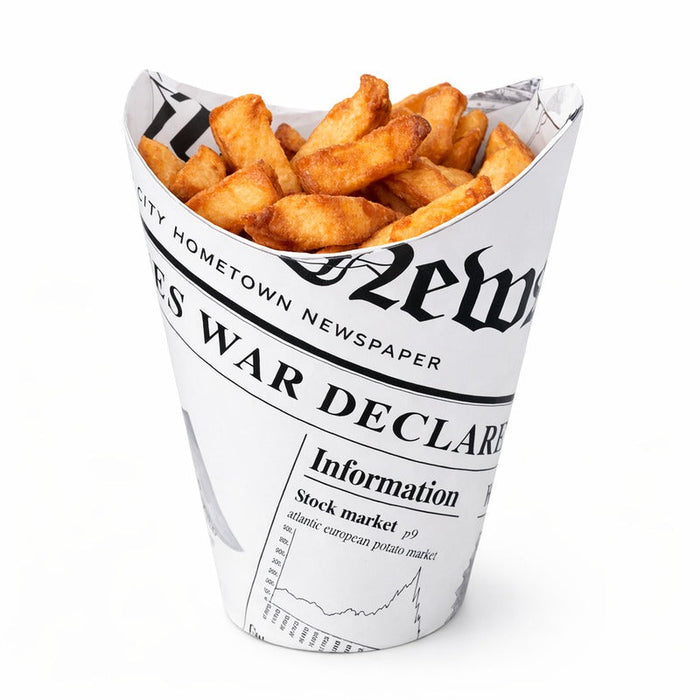 Gobelet carton snack refermable perforé blanc décor "Journal" - 270 ml - Ø 8,3 cm - H 11,8 cm - 50 unités