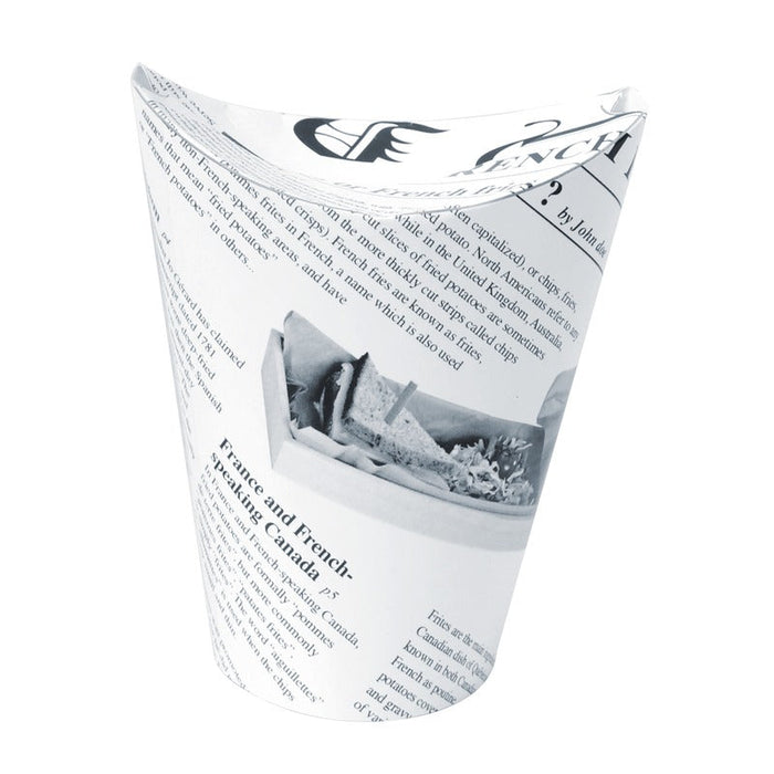 Gobelet carton snack refermable perforé blanc décor "Journal" - 350 ml - Ø 8,6 cm - H 13,9 cm - 50 unités