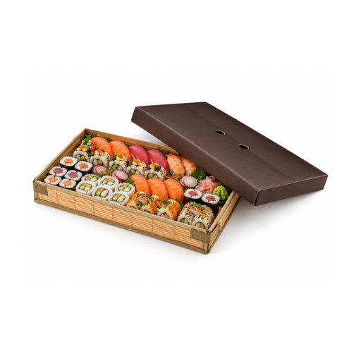 Couvercle carton brun pour plateau repas en bambou 43 cm x 29 cm x 6,5 cm - Compatible avec 210TRAYBAM - 100 unités