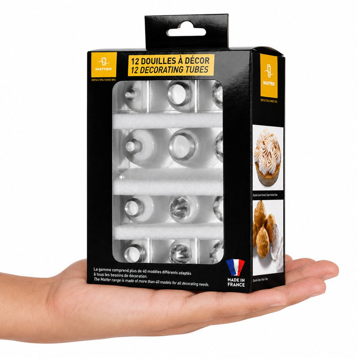 Coffret de 12 douilles à décor en copolyester transparent - en main