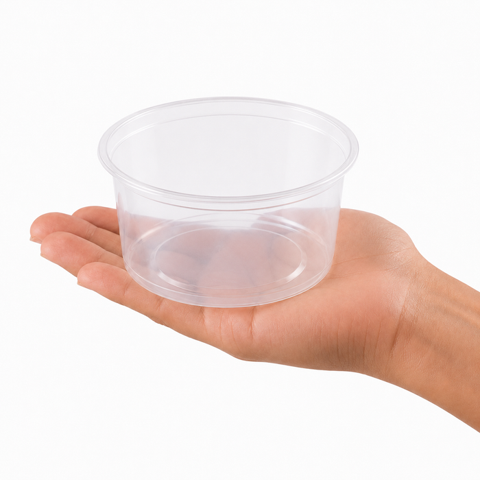 Pot "Deli" rond en PP injecté transparent - 240 ml - Ø 9,6 cm - H 4,9 cm - 50 unités