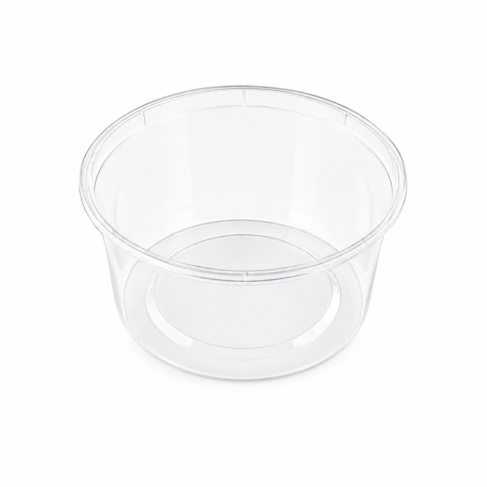 Pot "Deli" rond en PP injecté transparent - 240 ml - Ø 9,6 cm - H 4,9 cm - 50 unités