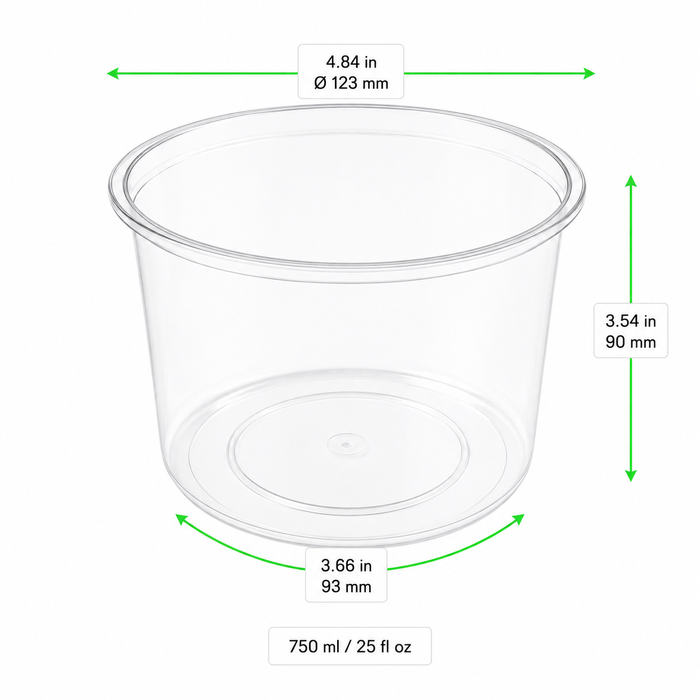 Pot "Deli" rond en PP injecté transparent - 750 ml - Ø 12,3 cm - H 9 cm - 50 unités