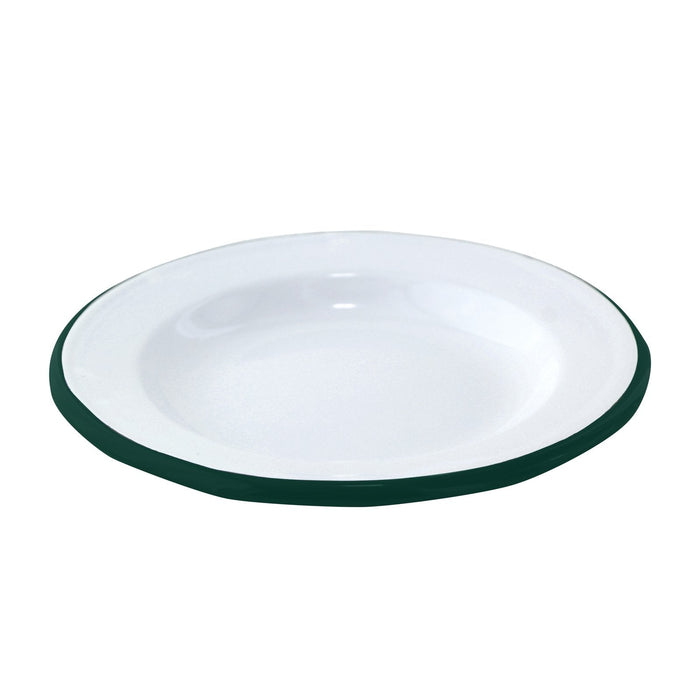 Enamel assiette acier emaillé blanche /bord vert- diam.180mm - 12 unités
