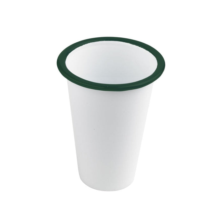 Enamel gobelet emaillé blanche /bord vert - 300 ml - Ø 9 cm - H 9 cm - 12 unités