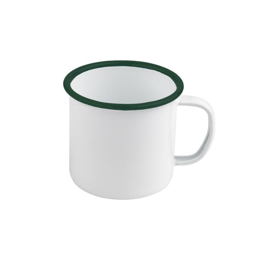 Enamel mug acier emaillé blanche /bord vert - 250 ml - Ø 9 cm - H 7 cm - 12 unités