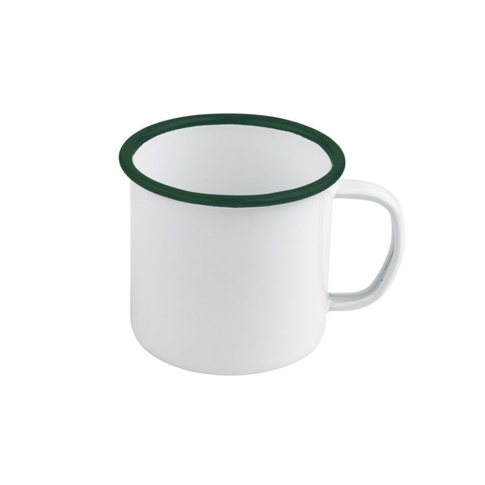 Enamel mug acier emaillé blanche /bord vert - 250 ml - Ø 9 cm - H 7 cm - 12 unités