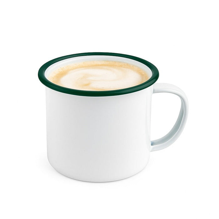 Enamel mug acier emaillé blanche /bord vert - 500 ml - Ø 12 cm - H 9 cm - 12 unités