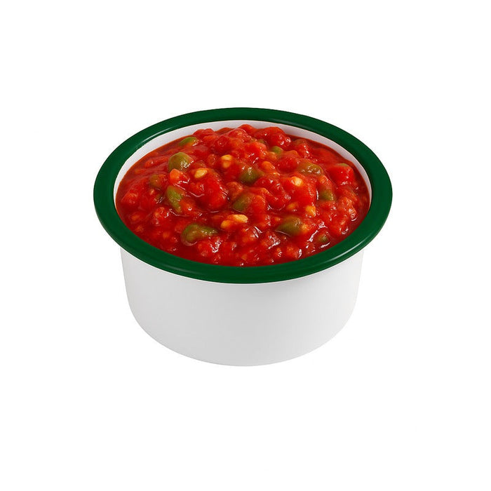 Enamel pot bord droit acier emaillé blanche /bord vert - 160 ml - Ø 9 cm - H 4,5 cm - 12 unités