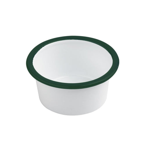 Enamel pot bord droit acier emaillé blanche /bord vert - 160 ml - Ø 9 cm - H 4,5 cm - 12 unités