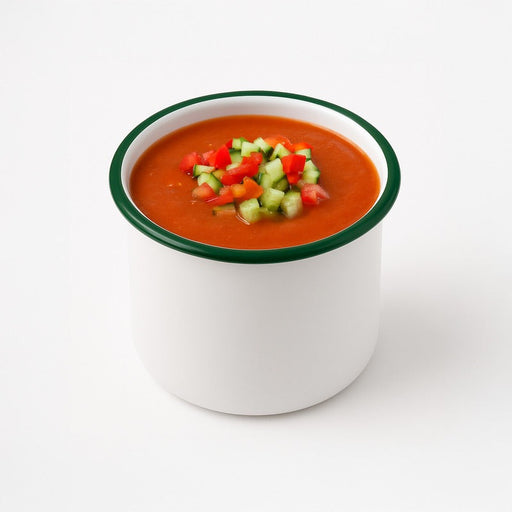 Enamel delipotacier emaillé blanche /bord vert - 730 ml - Ø 10 cm - H 10 cm - 12 unités