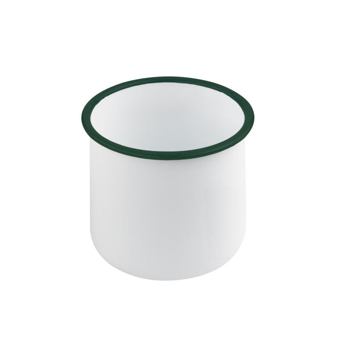 Enamel delipotacier emaillé blanche /bord vert - 730 ml - Ø 10 cm - H 10 cm - 12 unités