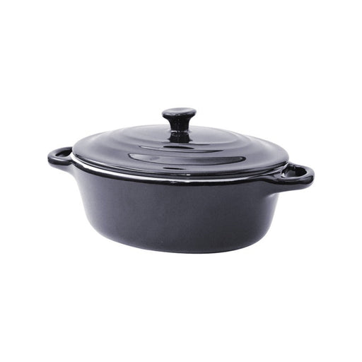 Mini cocotte ovale avec couvercle en porcelaine noire 320 ml 20 x 12 x 9 cm - 6 unités