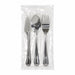 Kit couverts 23 cm en inox 4/1 "Noxcut" : couteau fourchette cuillère à soupe serviette, emballage papier - 250 unités