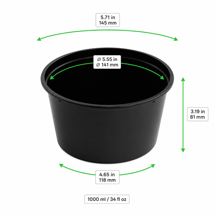 Saladier rond "Buckaty" en PP injecté noir - 1000 ml - Ø 14,5 cm - H 8,1 cm - 50 unités