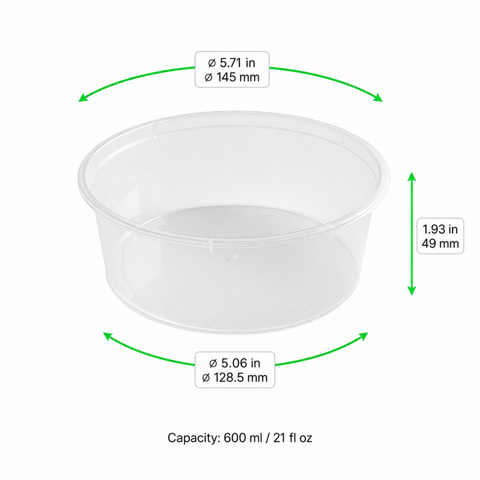Saladier rond "Buckaty" en PP injecté transparent - 600 ml - Ø 14,5 cm - H 4,9 cm - 50 unités