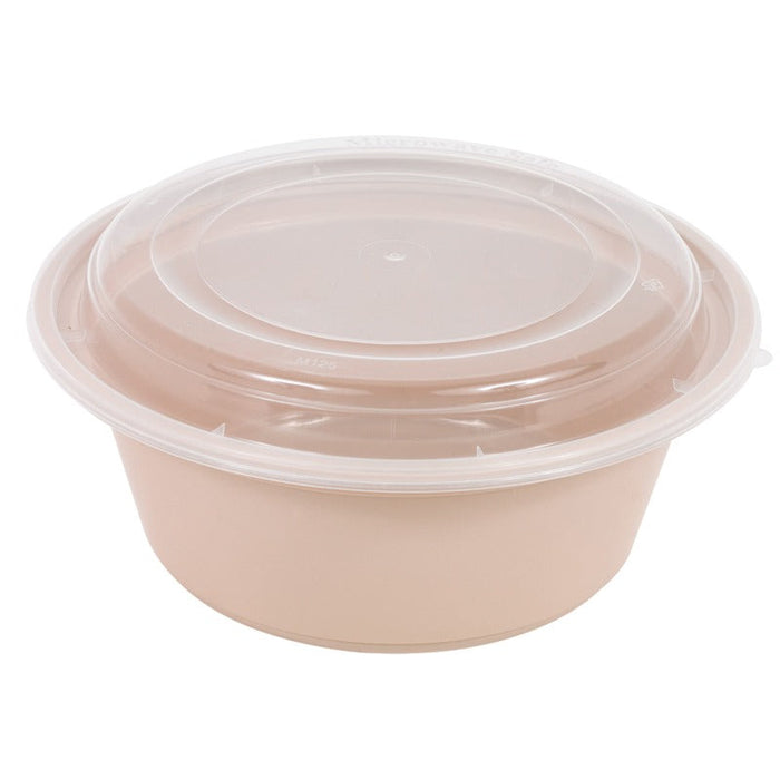 Bol reemp beige PP imprimé avec couvercle transparent - 1200 ml - 18,2 cm x 18,2 cm x 8,2 cm. - 50 unités