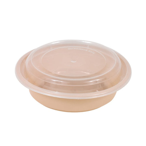 Bol Reemp beige en plastique PP avec couvercle transparent 470ml Ø 12 cm - 50 unités