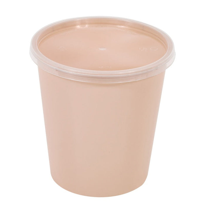 Bol Reemp PP beige avec couvercle transparent - 1000 ml - 12 cm x 12 cm x 12,5 cm. - 50 unités