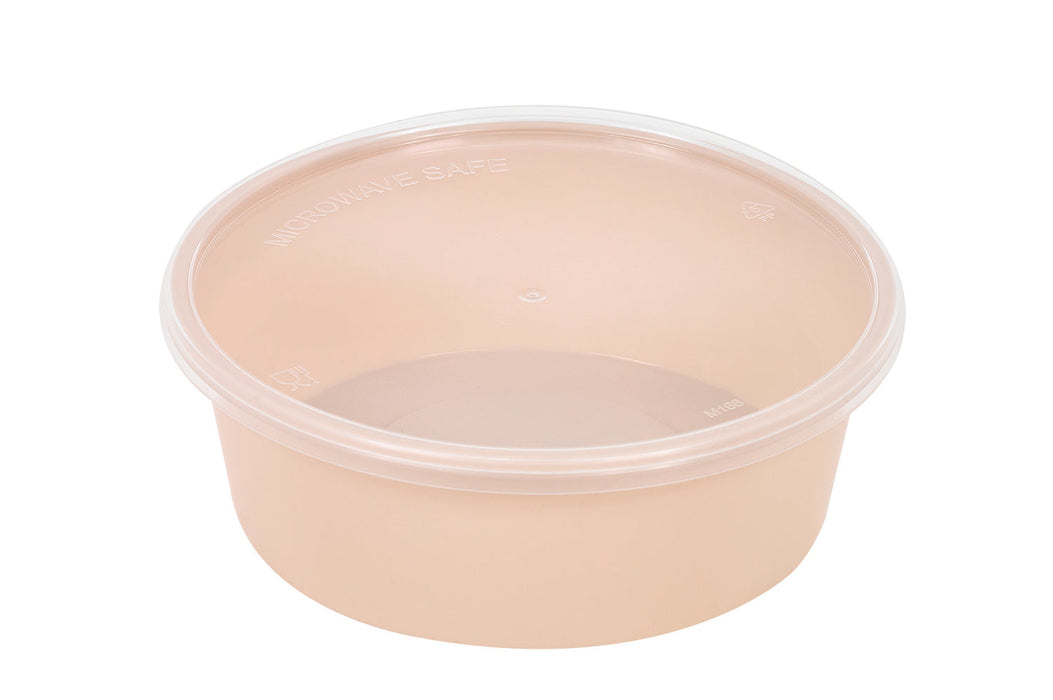 Bol rond beige en plastique PP avec couvercle transparent "Reemp" - 300 ml - Ø 12 cm - H 3,2 cm - 50 unités