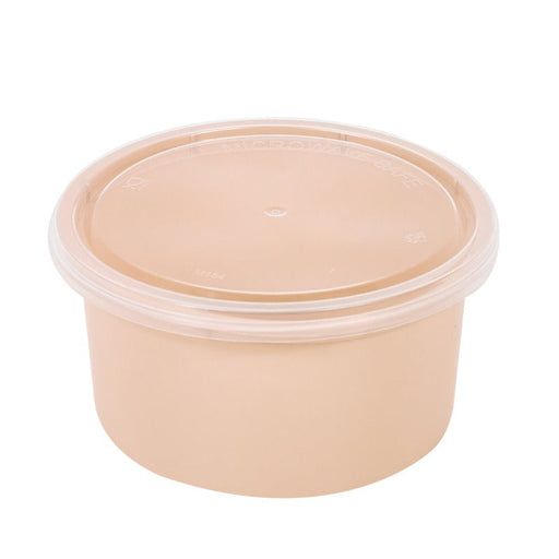 Bol Reemp PP beige avec couvercle transparent - 225 ml - 9,8 cm x 9,8 cm x 4,9 cm. - 50 unités