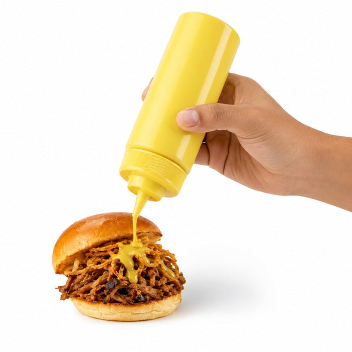 Squeezer souple jaune 1 embout, plastique BPA free H 18,5 cm 230ml - 6 unités