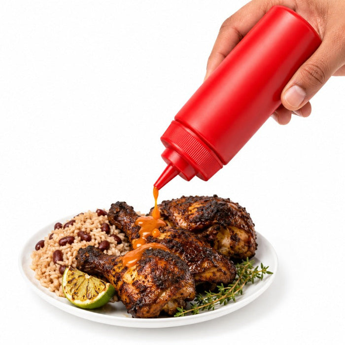 Squeezer souple rouge 1 embout, plastique BPA free H 19,5 cm 350ml - 6 unités
