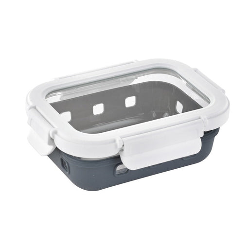 Combo boite rectangulaire en verre+couv transparent+protection silicone 14,5 cm x 10,5 cm H 4,7 cm - 24 unités