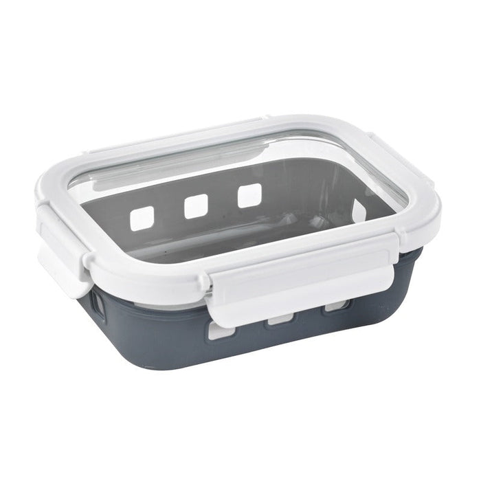 Combo boite rectangulaire en verre+couv transparent+protection silicone 17 cm x 12,5 cm H 5,3 cm - 24 unités