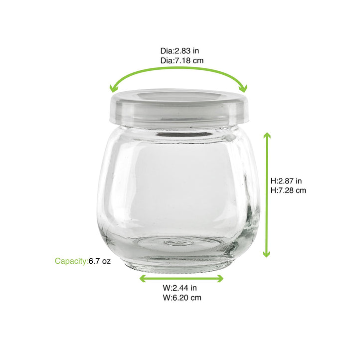 Bocal en verre sphérique avec bouchon en PP - 200 ml - Ø 6,2 cm - H 7 cm - dimensions