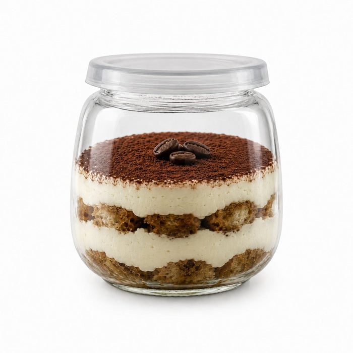 Bocal en verre sphérique avec bouchon en PP - 300 ml - Ø 6,8 cm - H 8,7 cm - en situation