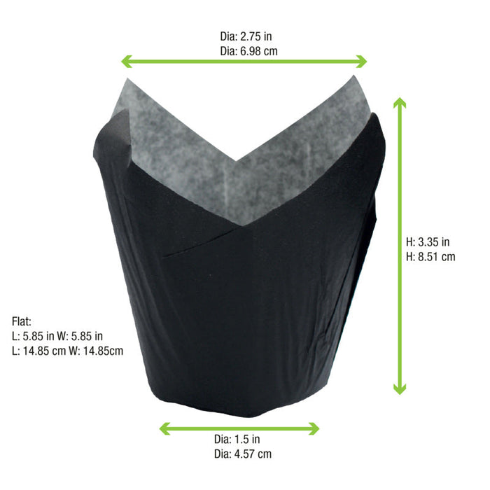 Caissette de cuisson tulipe en papier noir ingraissable - Ø base 4,5 cm - H 8 cm - 120 unités