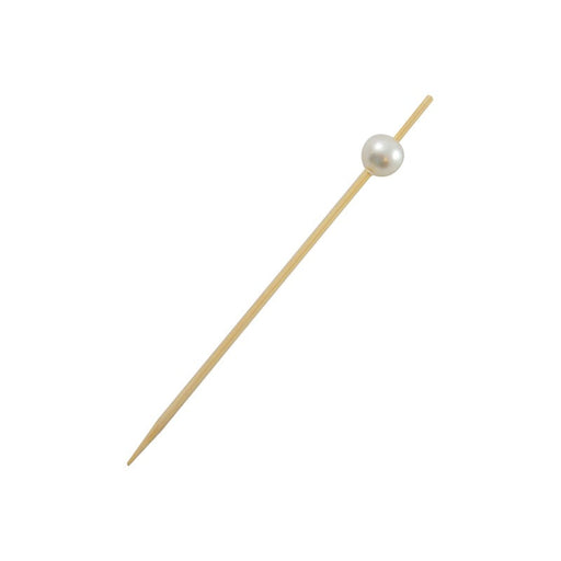 Pique bambou avec perle blanche "Bijou" 0,9 cm x 0,9 cm x 9 cm - 25 unités