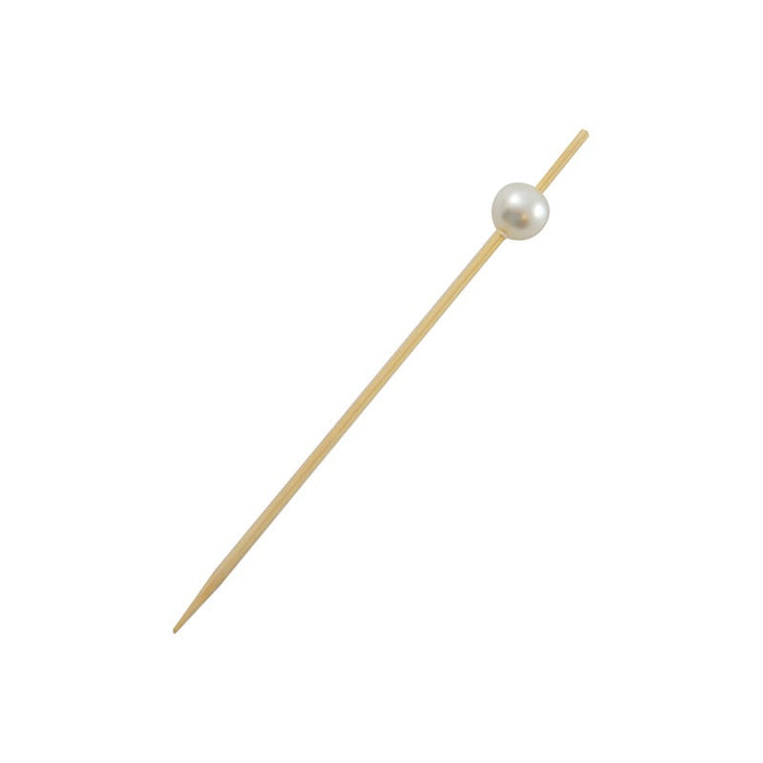 Pique bambou avec perle blanche "Bijou" 0,9 cm x 0,9 cm x 9 cm - 25 unités