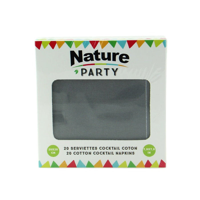 Serviette coton gris pour cocktail 20 cm x 19,5 cm - 20 unités