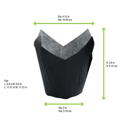 Caissette de cuisson tulipe en papier noir ingraissable - Ø base 6 cm - H 9 cm - 60 unités