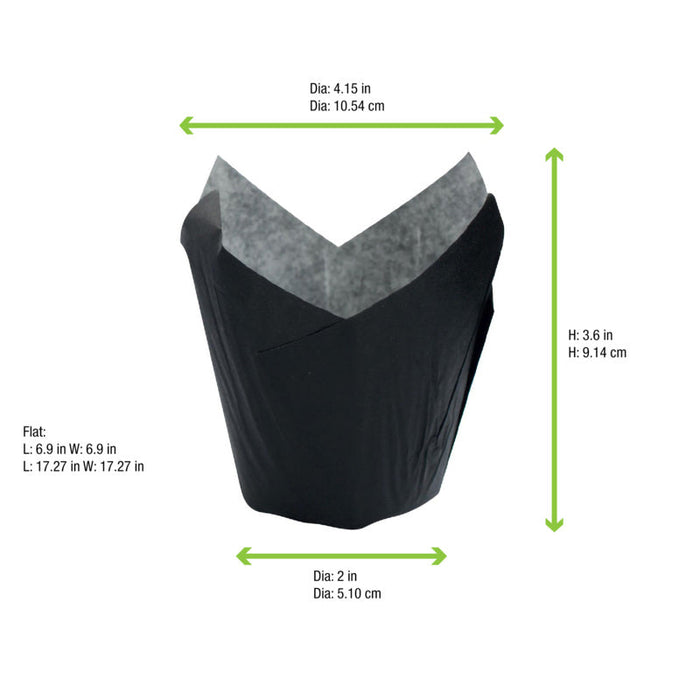 Caissette de cuisson tulipe en papier noir ingraissable - Ø base 6 cm - H 9 cm - 60 unités