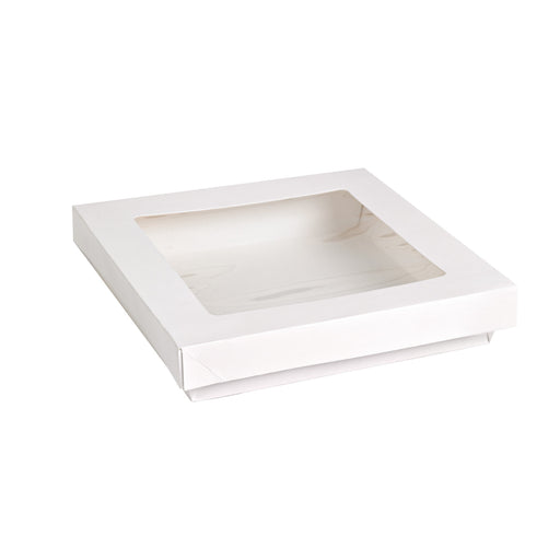 Boîte "Kray" carrée carton blanc avec couvercle à fenêtre Par 50 unités L: 20,5 cm x l: 20,5 cm x H: 4 cm x P: 35 g