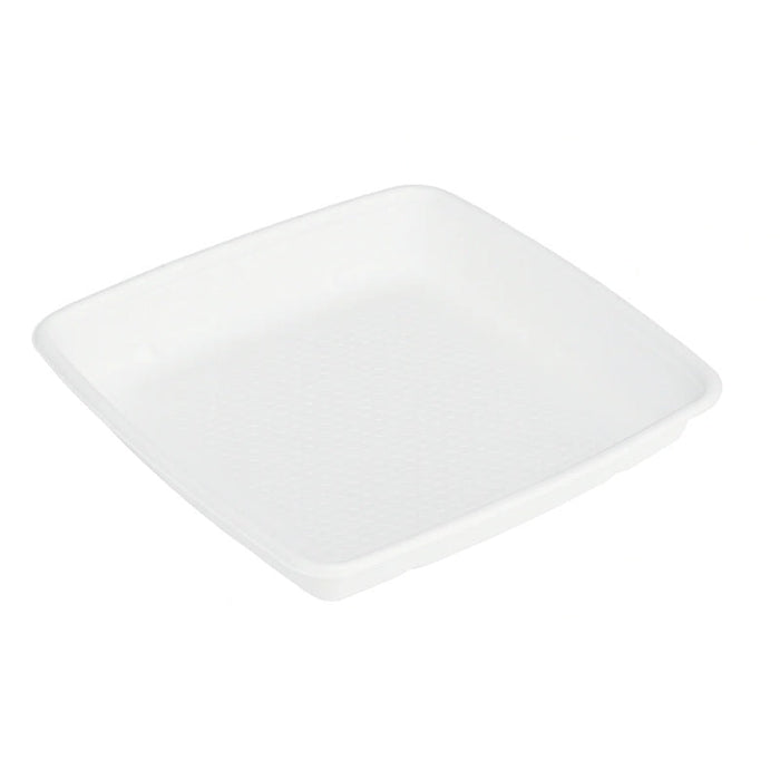 Saladier carré blanc en pulpe sans couvercle - 1000 ml - 23,5 cm x 23,5 cm - H 2,8 cm - 25 unités