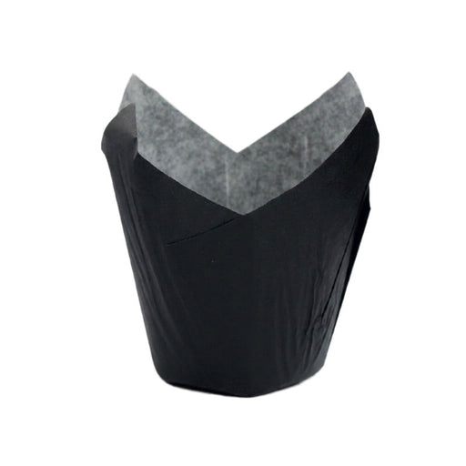 Caissette de cuisson tulipe en papier noir ingraissable - Ø base 6 cm - H 9 cm - 60 unités