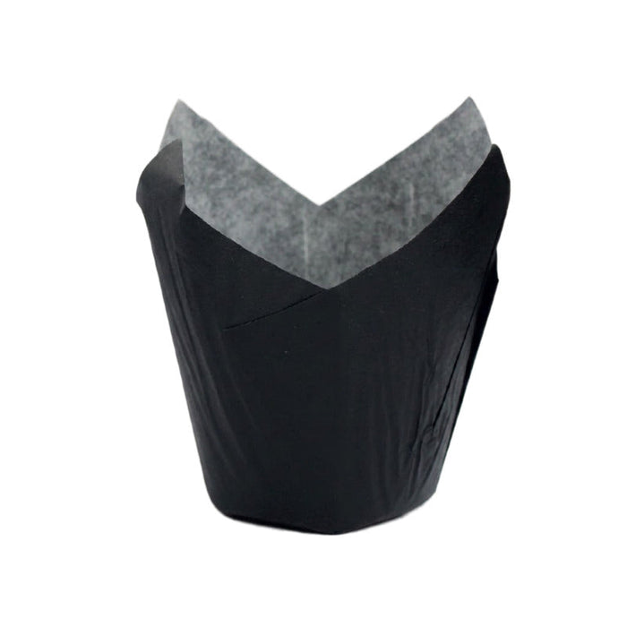 Caissette de cuisson tulipe en papier noir ingraissable - Ø base 6 cm - H 9 cm - 60 unités