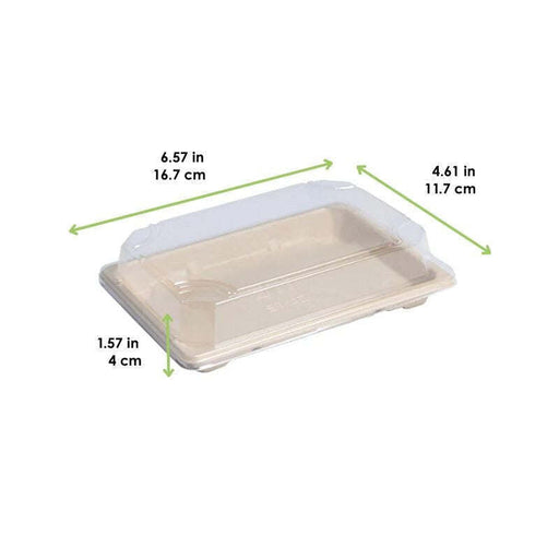 Barquette à sushi en pulpe avec couvercle PS transparent "Itto" - 16,5 cm x 11,5 cm x 1,5 cm - 50 unités