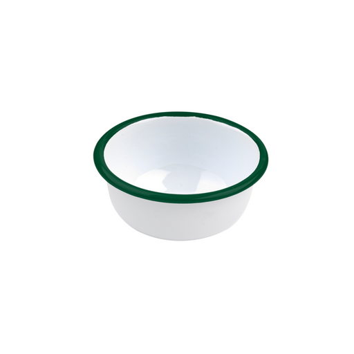 Enamel bol profond bords droits acier emaillÃ© blanche /bord vert  300ml - diam.115mm h50mm - 12 unitÃ©s